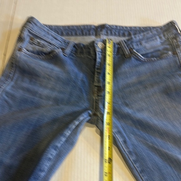 7FAM ‘A’ pocket Blue Flared Jeans w glittery back pockets zipper front size 30 - Picture 4 of 14